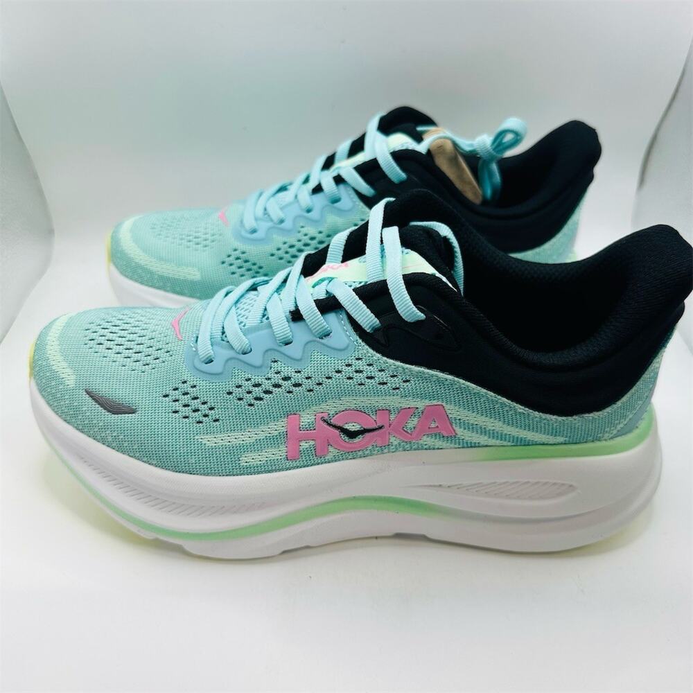 HOKA Bondi 9 Women's Running Shoes Sea Glass Green Pink Logo Size 8B - Picture 3 of 9